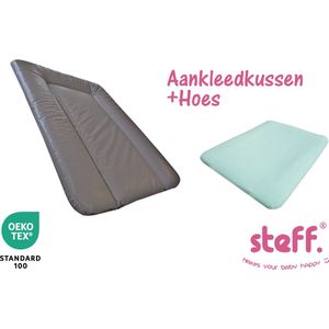 Steff - set - aankleedkussen - bruin taupe - 50x70 cm + aankleedkussenhoes groen mint - OEKO-Tex standard 100