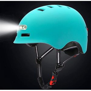 Fietshelm voor volwassenen met LED-verlichting-Met voor- en achterlicht-Skatehelm -Maat-M-54 tot 58cm-Blauw-Helm - LED Verlichting
