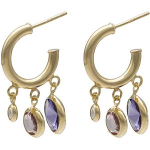 Cadeau voor haar - Victoria Cruz A4054-12DT Zilveren Halve Oorringen - Dames -Tanzaniet - Lavendel Tinten - Oorringen - 14,5 x 2,6 mm - Totale Lengte 25 mm - Pouchette - Zilver - Gold Plated (Verguld/Goud op Zilver)