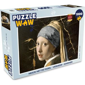 Puzzel Meisje met de parel - Vermeer - Marmer print - Legpuzzel - Puzzel 1000 stukjes volwassenen