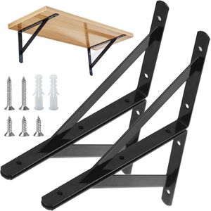Set van 4 Heavy Duty Stalen Plankdragers voor Wandmontage met Schroeven, Zwart
