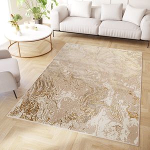 Tapiso Crystal Vloerkleed Beige Modern Laagpolig Tapijten Maat- 140x200