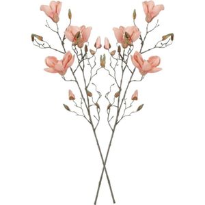 Mica Decorations Kunstbloem Magnolia tak - 2x - 88 cm - perzik roze - Kunst zijdebloemen