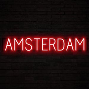 AMSTERDAM - Lichtreclame Neon LED bord verlicht | SpellBrite | 96,14 x 16 cm | 6 Dimstanden - 8 Lichtanimaties | Reclamebord neon verlichting