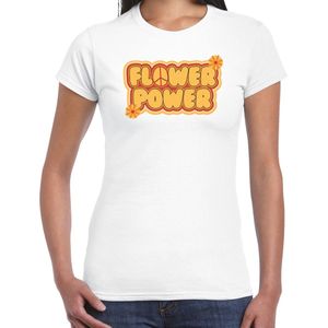 Bellatio Decorations hippie t-shirt dames - flower power - vintage - wit - jaren 60 themafeest L