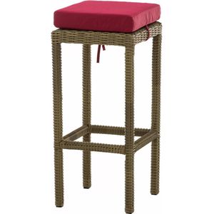 In And OutdoorMatch Barkruk Nicolette - Rotan - Robijnrood/ Houtkleur - Barstoelen buiten of keuken - Zonder rugleuning - Set van 1 - Rieten - Ergonomisch - 74cm hoog