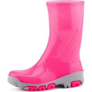 Ladeheid Kinder Regenlaarzen - Waterdichte voor Jongens en Meisjes - PVC - LA-RB-481 - Neonrosa Brokat - 21/22