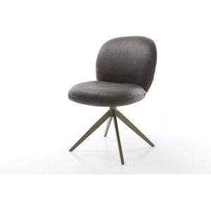 Eetkamerstoel Nube-Flex kruisframe breed afwerking met titanium microvelours antraciet vintage 360° draaibaar pocketveer kern