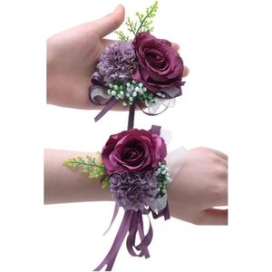 Roze en Diep Paars Bloem Pols Corsage en Boutonniere Set voor Bruid en Mannen - Prom Party Homecoming Bruidsmeisje Hand Bloem