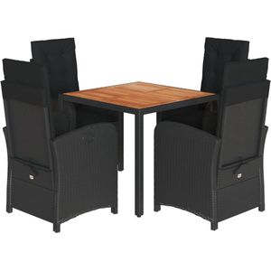 vidaXL - 5-delige - Tuinset - met - kussens - poly - rattan - zwart
