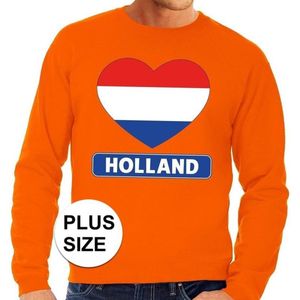 Oranje Hollands hartje grote maten sweatshirt heren - Oranje Koningsdag/ Holland supporter kleding XXXXL