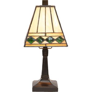 HAES DECO - Tiffany Tafellamp Ø 20x30 cm Beige Groen Glas Tiffany Bureaulamp Tiffany Lampen Glas in Lood