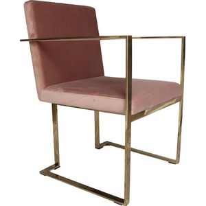 OHNO Furniture Kansas Eetkamerstoel - Stoel, Fluweel, Roze, Goud