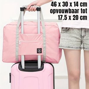 Allernieuwste.nl® Opvouwbare Reistas Weekendtas Op Koffer Standtas Reis Tas Handbaggage Opbergtas Sporttas - 46 x 30 x 14 cm Kleur Rose %%