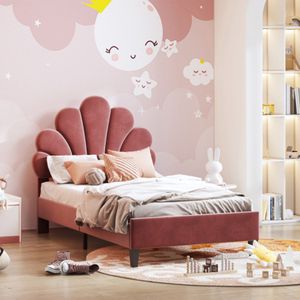 kinderbed 90 x 200 cm, bedframe met bloemvormig hoofdeinde en lattenbodem tienermeisjesbed