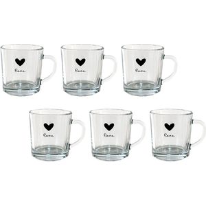 Theeglas set van 6 Theeglazen Theeglas 250 ml Transparant Glas Hart Love Theemok