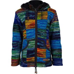 Gebreid Wollen Dames Vest van Schapenwol met Polyester Fleece voering en afneembare capuchon - SHAKALOHA - W Midipatch ZH Fire M.