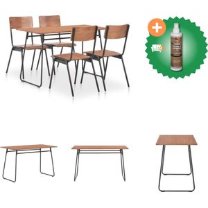 vidaXL 5-delige Eethoek massief multiplex staal bruin - Set tafel en stoelen - Inclusief Houtreiniger en verfrisser