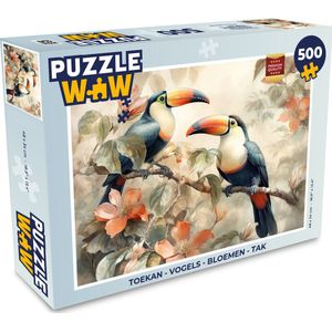 Puzzel Toekan - Vogels - Bloemen - Tak - Legpuzzel - Puzzel 500 stukjes