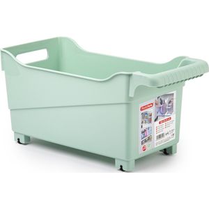 Plasticforte opberg Trolley Container - mintgroen - op wieltjes - L38 x B18 x H18 cm - kunststof - opslag box/bak - 12 liter