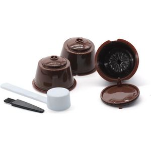 Koffie Herbruikbare/ Capsule Filter Cup/ koffie capsule/ Voor Nescafe / Dolce Gusto Filter/ Hervulbare koffie cups - 3Pcs cups -Lepel & Borstel Filter