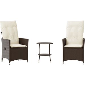 vidaXL - 3-delige - Bistroset - met - kussens - poly - rattan - bruin