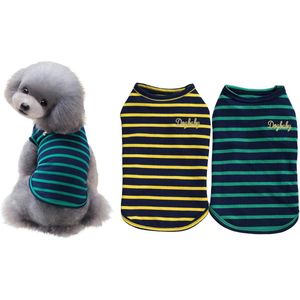 Set van 2 gestreepte hondenshirts, kleding voor huisdieren, puppy's, katoenen T-shirts, superzacht kattentankvest, T-shirt, ademend, rekbaar voor kleine, middelgrote honden of katten (XL)
