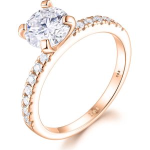 Finesse - 18k Roségouden Moissanite Verlovingsring met Zijstenen - 1.2 karaat