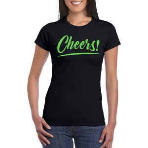 Bellatio Decorations Verkleed T-shirt voor dames - cheers - zwart - groene glitter - carnaval XXL