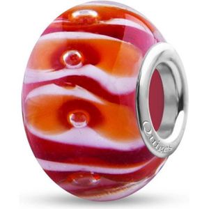 Quiges - Glazen - Kraal - Bedels - Beads Rood met Oranje Witte Vlekken Past op alle bekende merken armband NG2027