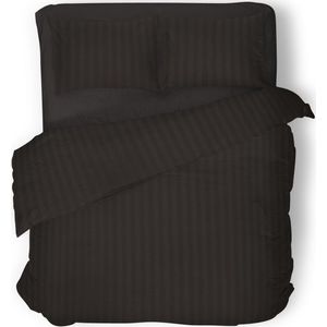 Dekbedovertrek - 260x200/220 - Uni - Satijnstreep / Satijn Streep - Hotel Kwaliteit Satin Stripe - Black