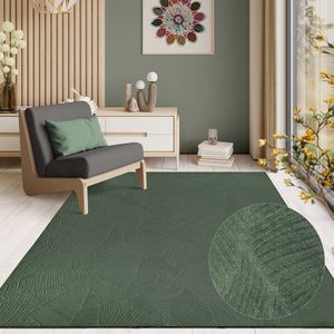 the carpet Rio modern en zacht tapijt woonkamer slaapkamer met anti-slip rug en 3D-look, pluizig oppervlak, gemakkelijk schoon te maken en robuust, groen, 80 x 150 cm