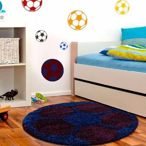 Voetbal Rond Kindervloerkleed Donkerblauw-Bordeaux120 X 120 CM