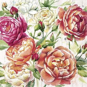 20x Gekleurde 3-laags servetten vintage rozen 33 x 33 cm - Voorjaar/lente bloemen thema