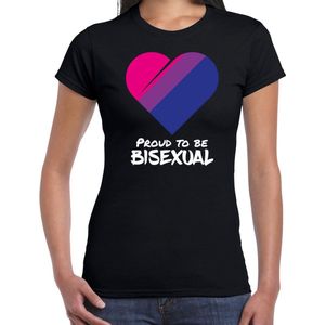 Proud to be bisexual - Pride vlag hartje t-shirt - zwart - dames -  LHBT - Gay pride shirt / kleding / outfit M