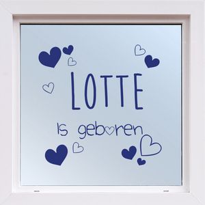 Raamsticker Geboorte Met Hartjes - Donkerblauw - 40 x 40 cm - raam en deur stickers - geboorte stickers
