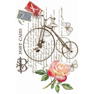 Fiets Post Card Vintage Briefkaart Strijk Applicatie 19 cm / 28 cm / Roze Oranje Oud Bruin