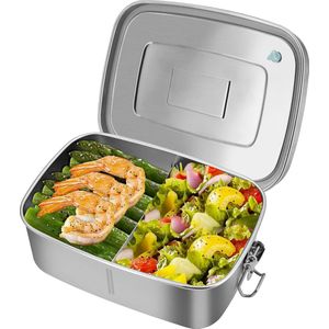 Roestvrijstalen Lunchbox met Compartimenten - 1400ML Bento Lunchbox voor Kinderen en Volwassenen - BPA-vrije Container voor School en Kantoor - Duurzaam Roestvrijstaal