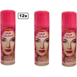 12x Haarspray roze-pink 125 ml - merk Goodmark - Kleurspray Festival thema feest carnaval haar party