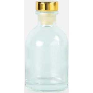6x Glazen flesje transparant met gouden dop - 50 ml - Decoratief - Suikerbonen - Geboorte - Decoratie - Huwelijk - Doopsuiker - Communie - Lentefeest - H:9.5 cm - D:Ø4,5 cm
