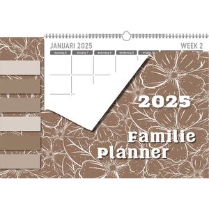 MGPcards - Family Planner XL 2025 - Weekplanner - Lijn Bloemen - Bruin