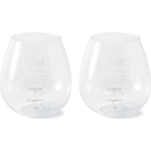 Riviera Maison Waterglazen set gegraveerd met tekst - Drinks On The House Glass - 611 ML - Glas - Transparant - 2 stuks