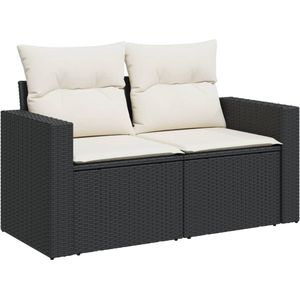 vidaXL-Tuinbank-2-zits-met-kussens-poly-rattan-zwart