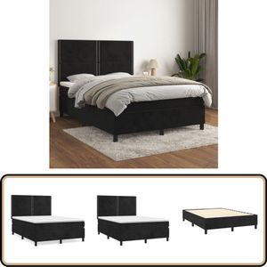 vidaXL Boxspring - Fluweel Zwart - 140x190 cm Boxspringbed - Fluweel Bed - Pocketveer Matras - Middelhard Matras - Tweepersoons Bed