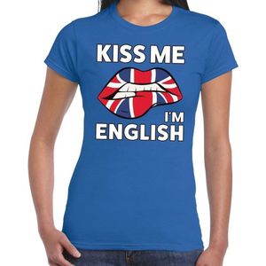 Kiss me I am English t-shirt blauw dames - feest shirts dames - Engeland kleding M