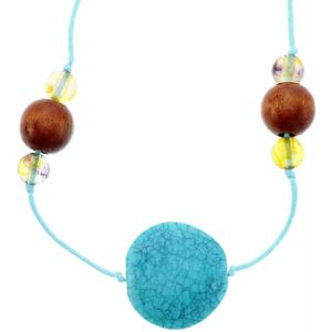 Behave Lange turquoise ketting van touw met diverse kralen