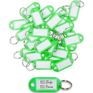 WINTEX Sleutelhanger met Labels - 100 stuks - Heavy Duty Sleutelringen - Gekleurde Sleutelhanger met ring en etiket - Groen