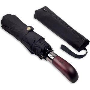 Paraplu met echt houten handvat - Optioneel | Automatisch | Stormvast & Windproof | Zakparaplu voor heren & dames zwart umbrella