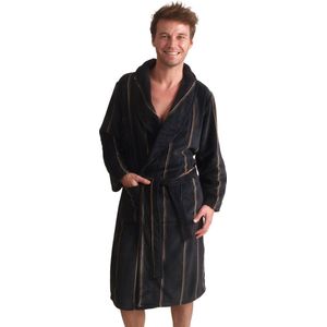 Blauwe badjas heren - strepen - fleece badjas - kamerjas - warme badjas - zacht - cadeau voor hem - maat XL