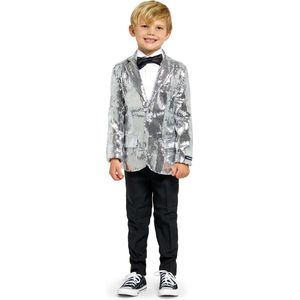 Suitmeister Sequins Silver - Zilveren Blazer - Glimmend Jasje - Outfit Voor Carnaval - Zilver - Maat: S - EU 98/104 110/116 - 4-6 jaar